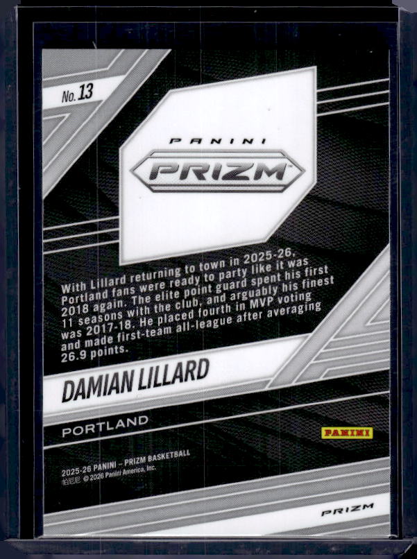 2025-26 Panini Prizm #13 Damian Lillard Fearless Silver Prizm