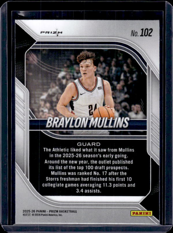 2025-26 Panini Prizm #102 Braylon Mullins Green Prizm