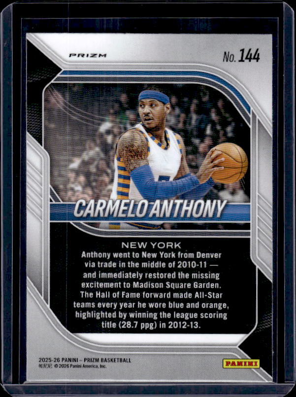2025-26 Panini Prizm #144 Carmelo Anthony Green Prizm