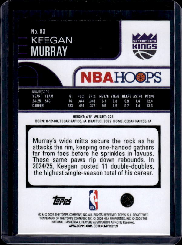 2025-26 Hoops #83 Keegan Murray Green Hoops
