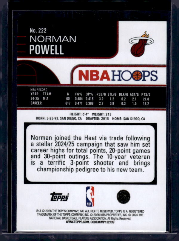 2025-26 Hoops #222 Norman Powell