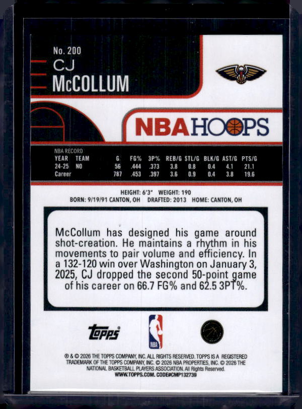 2025-26 Hoops #200 CJ McCollum Rainbow
