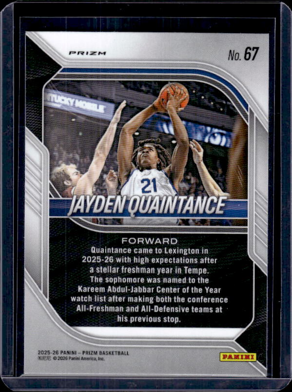2025-26 Panini Prizm #67 Jayden Quaintance Purple Wave Prizm