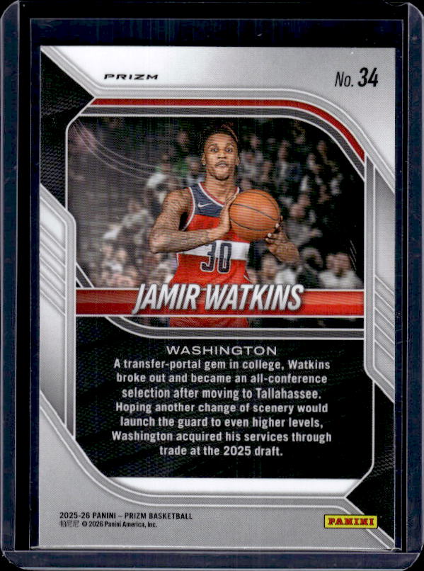 2025-26 Panini Prizm #34 Jamir Watkins Purple Wave Prizm