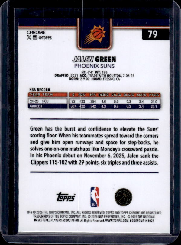 2025-26 Topps Chrome Update #79 Jalen Green RayWave Refractor