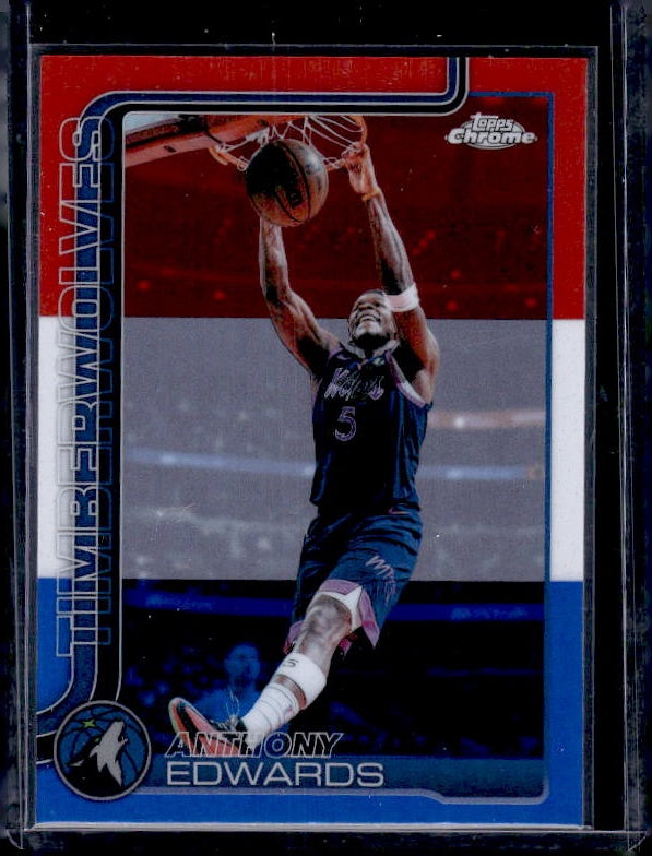 2025-26 Topps Chrome Update #17 Anthony Edwards Red White and Blue Refractor