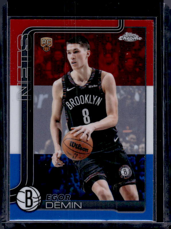 2025-26 Topps Chrome Update #158 Egor Dëmin Red White and Blue Refractor