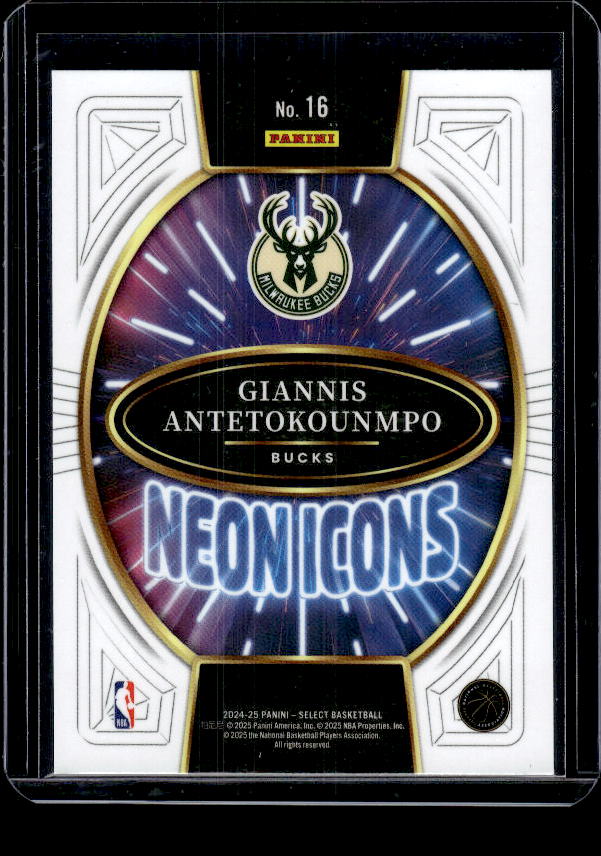 2024-25 Panini Select #16 Giannis Antetokounmpo Neon Icons
