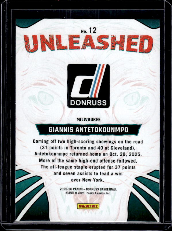 2025-26 Donruss #12 Giannis Antetokounmpo Unleashed