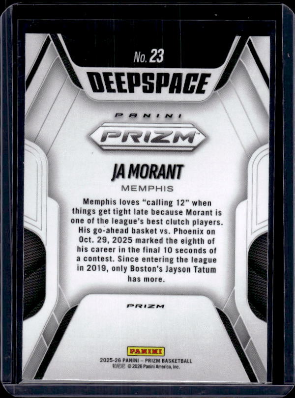 2025-26 Panini Prizm #23 Ja Morant Deep Space Silver Prizm