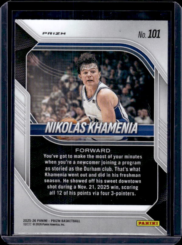 2025-26 Panini Prizm #101 Nikolas Khamenia Silver Prizm