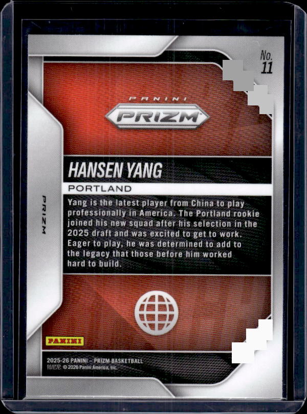 2025-26 Panini Prizm #11 Hansen Yang Global Reach Silver Prizm