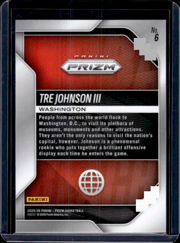 2025-26 Panini Prizm #6 Tre Johnson III Global Reach