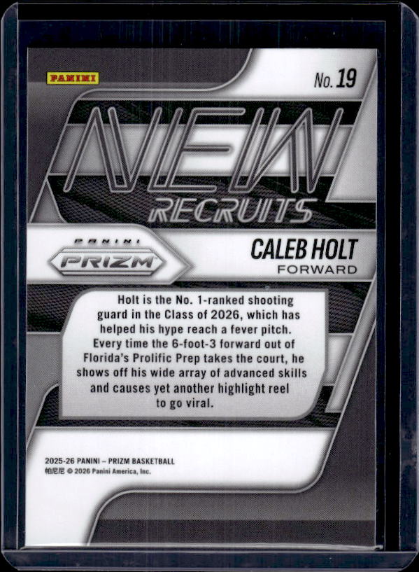 2025-26 Panini Prizm #19 Caleb Holt New Recruits