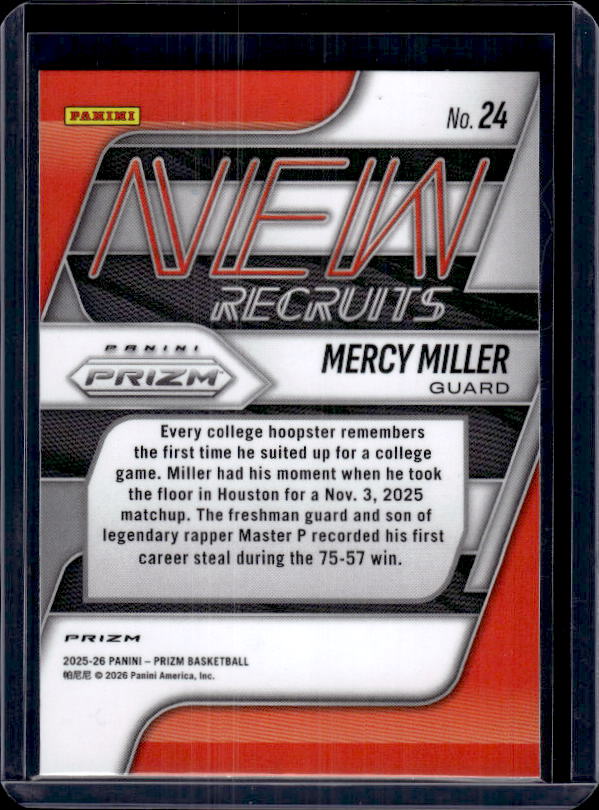 2025-26 Panini Prizm #24 Mercy Miller New Recruits Silver Prizm