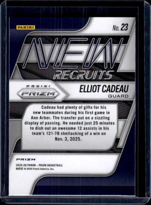 2025-26 Panini Prizm #23 Elliot Cadeau New Recruits Silver Prizm