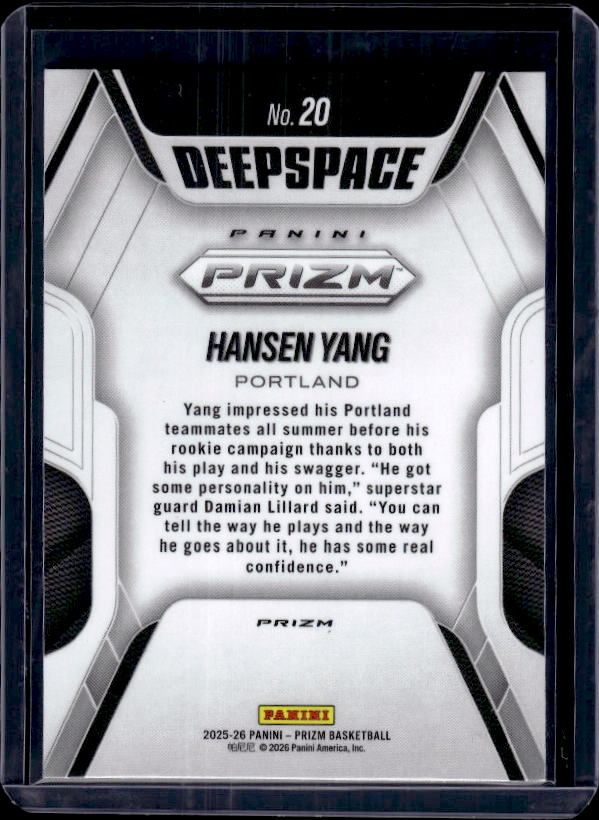 2025-26 Panini Prizm #20 Hansen Yang Deep Space Silver Prizm