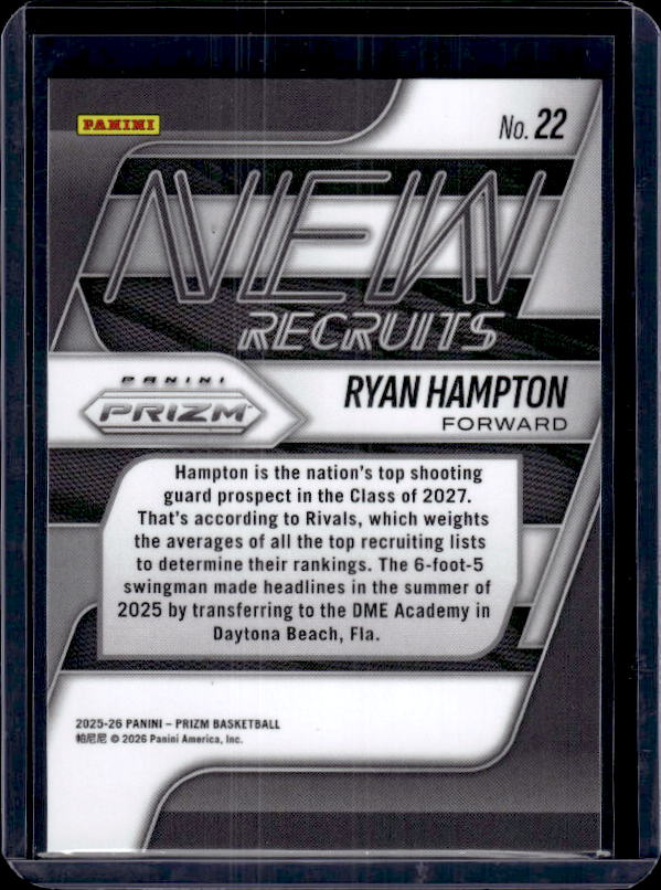 2025-26 Panini Prizm #22 Ryan Hampton Recruits