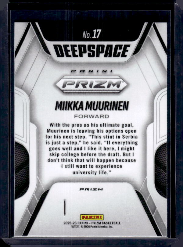 2025-26 Panini Prizm #17 Miikka Muurinen Deep Space Silver Prizm