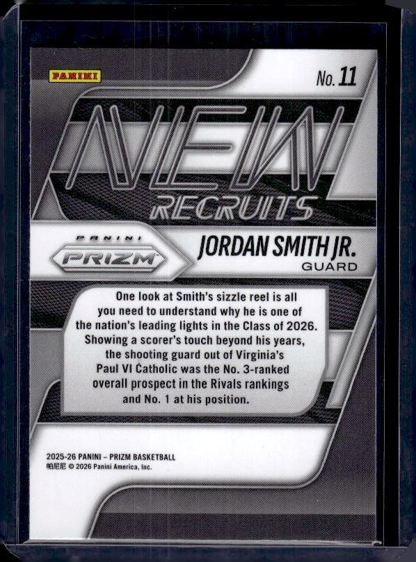 2025-26 Panini Prizm #11 Jordan Smith Jr. New Recruits