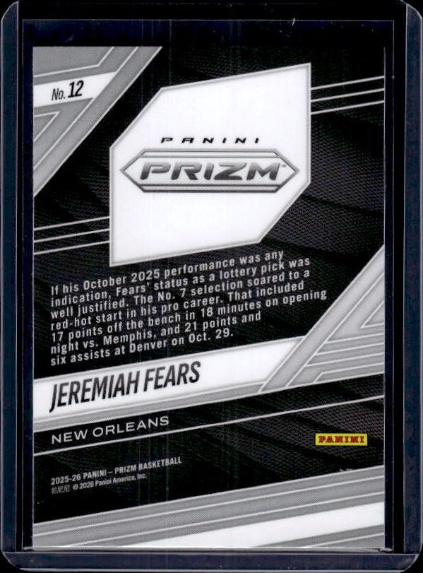 2025-26 Panini Prizm #12 Jeremiah Fears Fearless