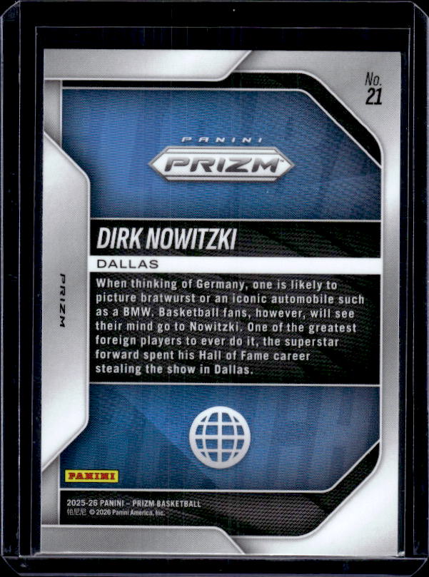 2025-26 Panini Prizm #21 Dirk Nowitzki Global Reach Silver
