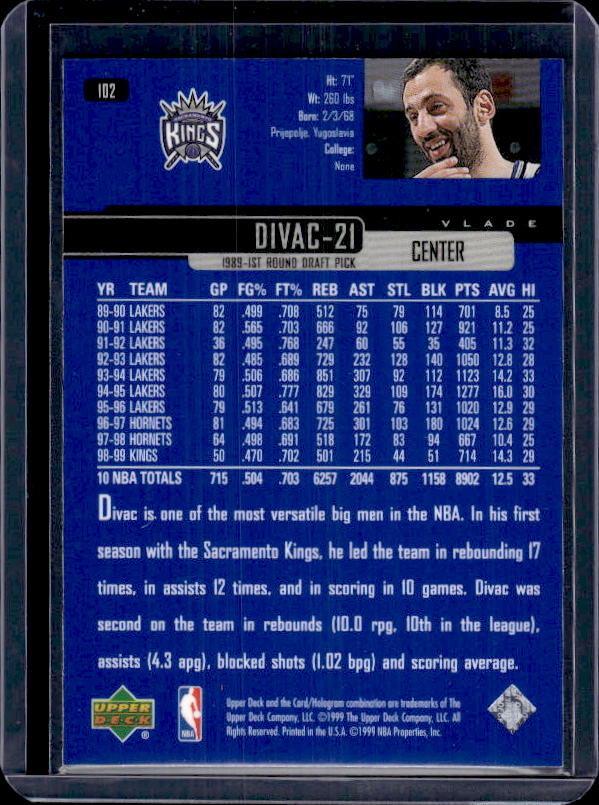 1999-00 Upper Deck #102 Vlade Divac