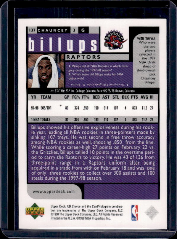 1998-99 UD Choice Preview #137 Chauncey Billups