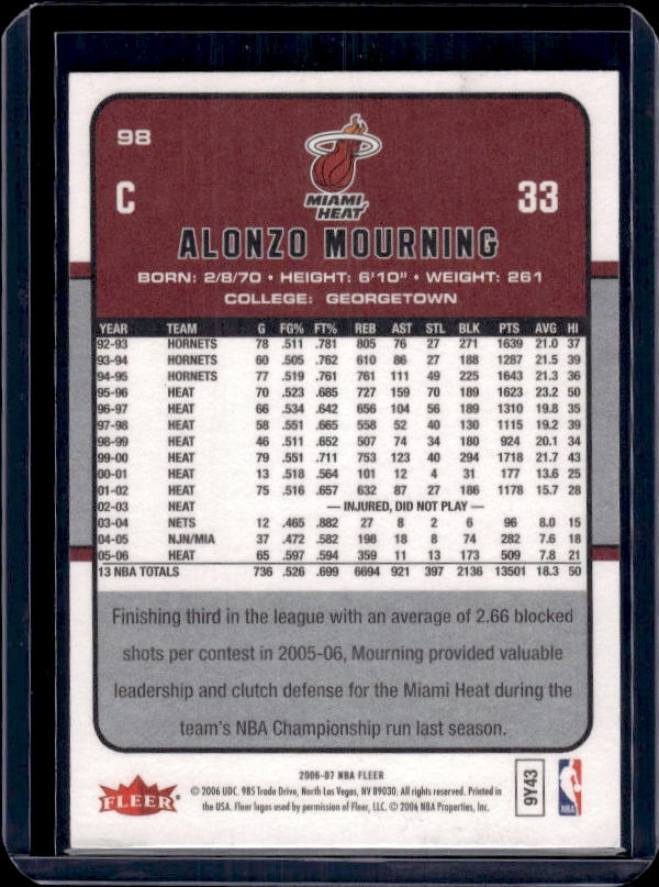 2006-07 Fleer #98 Alonzo Mourning