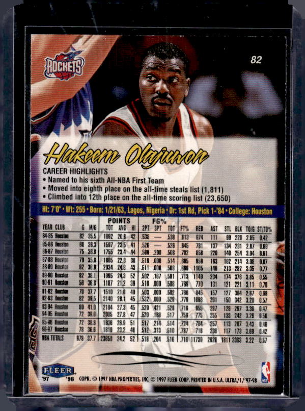 1997-98 Ultra #82 Hakeem Olajuwon