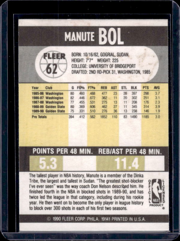 1990-91 Fleer #62 Manute Bol