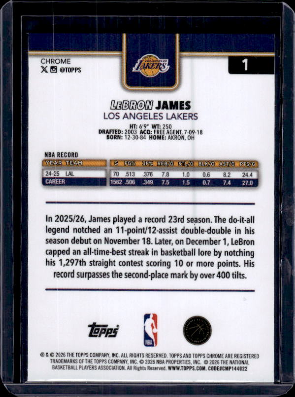 2025-26 Topps Chrome Update #1 LeBron James