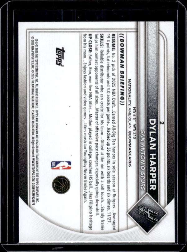 2025-26 Bowman #2 Dylan Harper