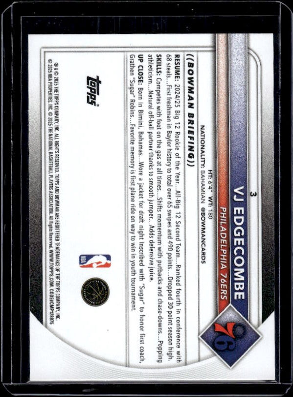 2025-26 Bowman #3 VJ Edgecombe
