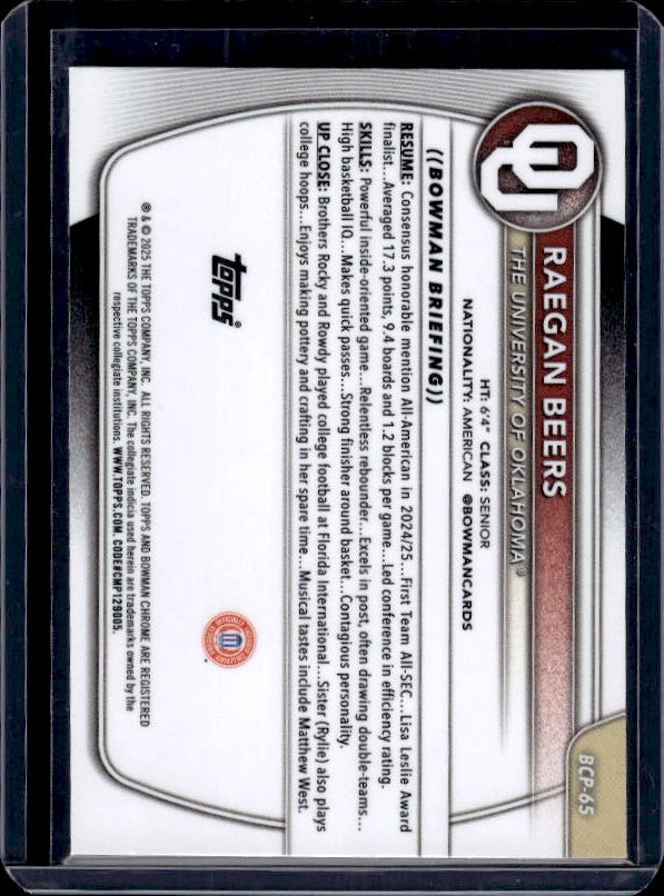 2025-26 Bowman #BCP-65 Raegan Beers Chrome Prospects