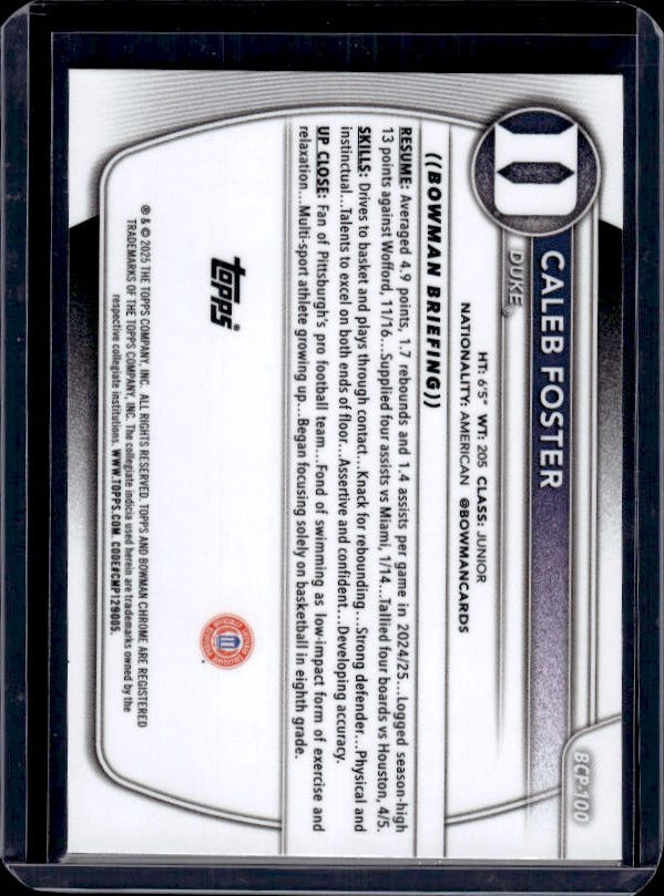 2025-26 Bowman #BCP-100 Caleb Foster Chrome Prospects