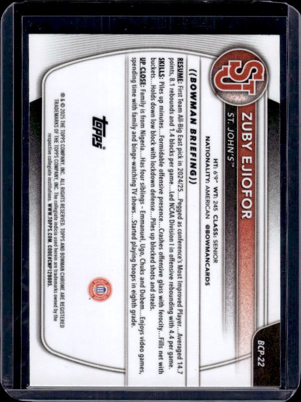 2025-26 Bowman #BCP-22 Zuby Ejiofor Chrome Prospects Reptilian Refractor