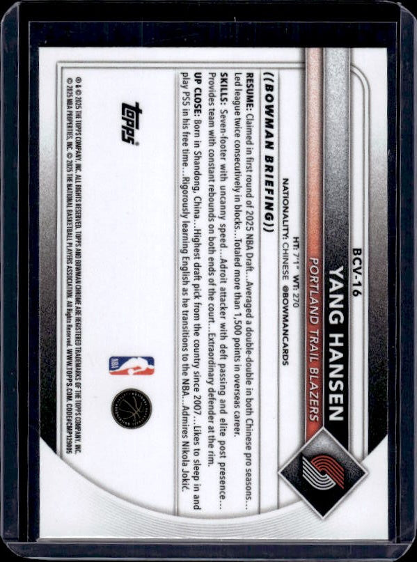 2025-26 Bowman #BCV-16 Yang Hansen Chrome
