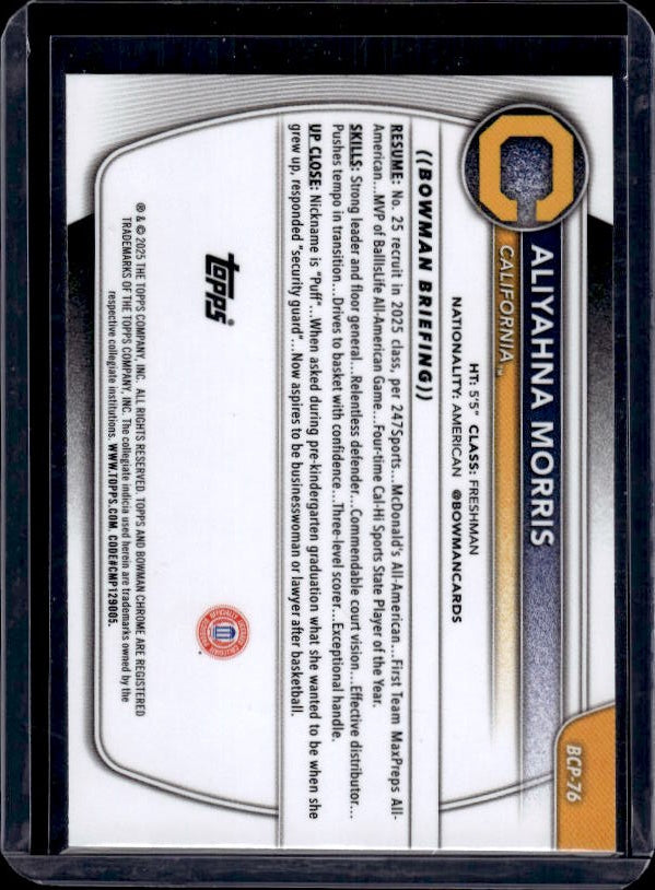 2025-26 Bowman #BCP-76 Aliyahna Morris Chrome Prospects