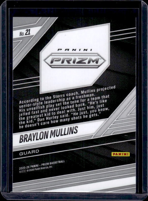 2025-26 Panini Prizm #21 Braylon Mullins Fearless