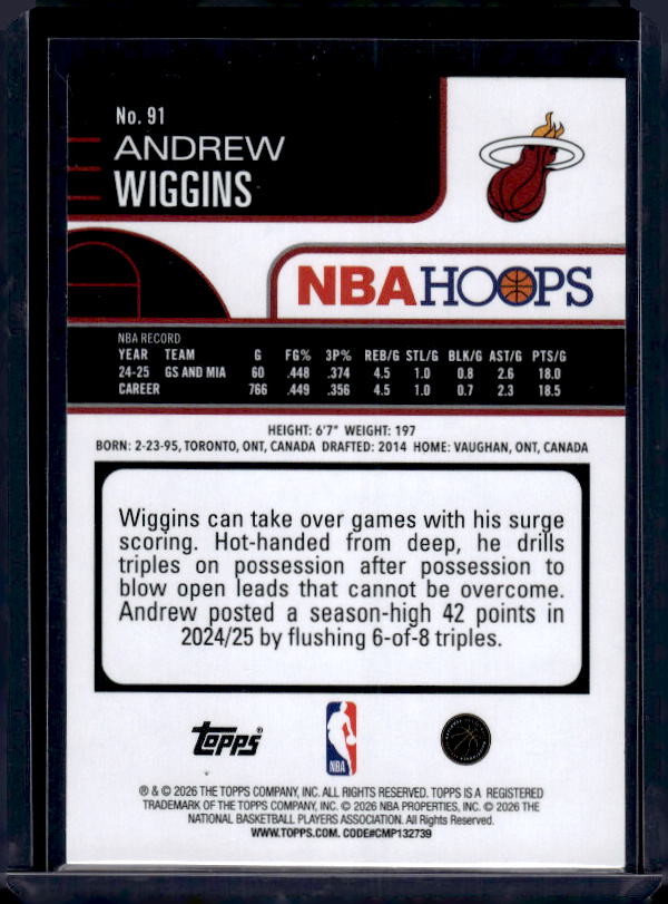 2025-26 Hoops #91 Andrew Wiggins Rainbow Red and Orange #/249