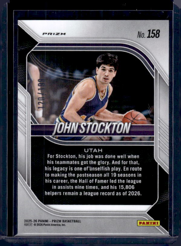 2025-26 Panini Prizm #158 John Stockton Pink Pulsar Prizm #/199