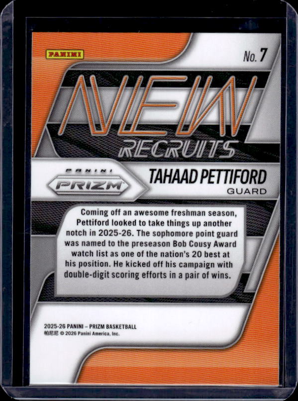 2025-26 Panini Prizm #7 Tahaad Pettiford New Recruits