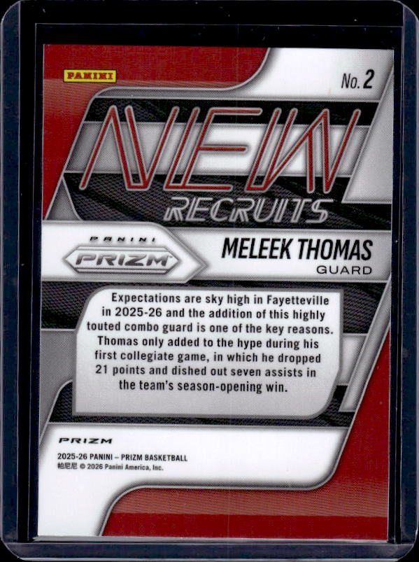 2025-26 Panini Prizm #2 Meleek Thomas New Recruits Silver Prizm