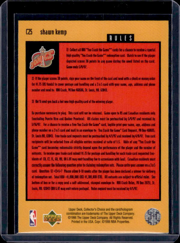 1996-97 Collector's Choice #C25b Shawn Kemp You Crash the Game Silver