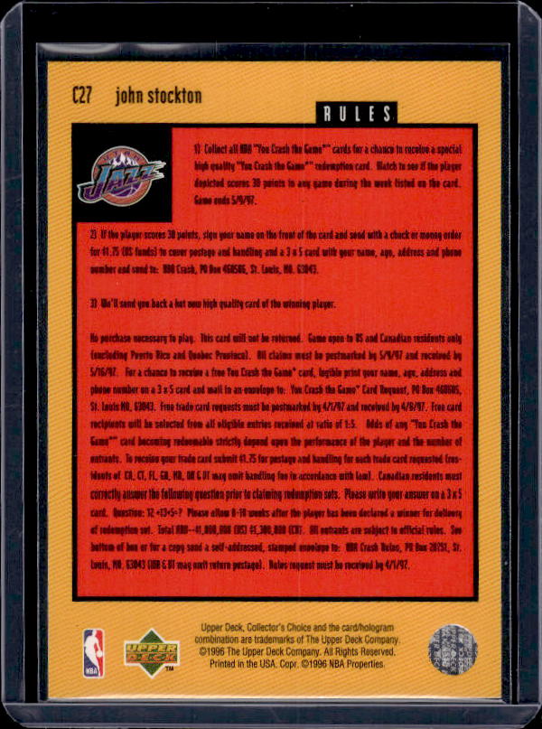1996-97 Collector's Choice #C27a John Stockton You Crash the Game Scoring Silver
