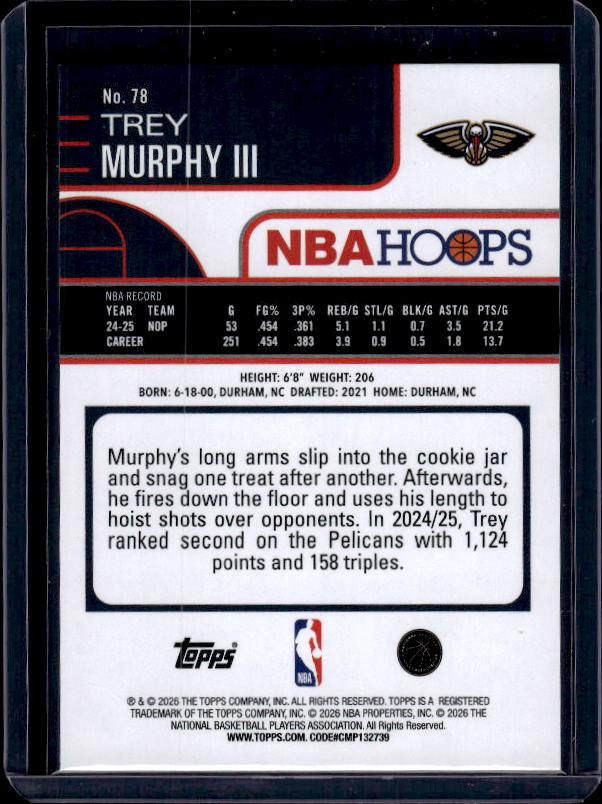 2025-26 Hoops #78 Trey Murphy III Rainbow