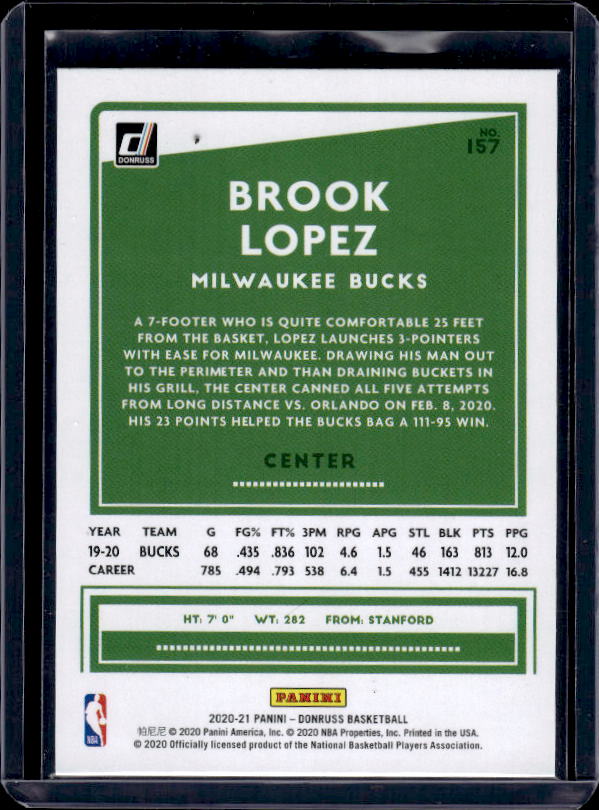 2020-21 Donruss #157 Brook Lopez Holo Green and Yellow Laser