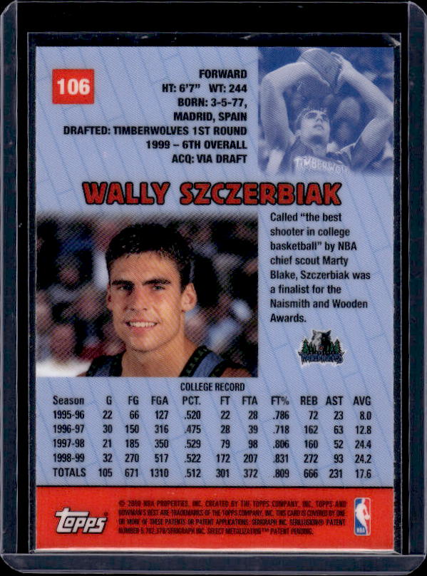 1999-00 Bowman's Best #106 Wally Szczerbiak