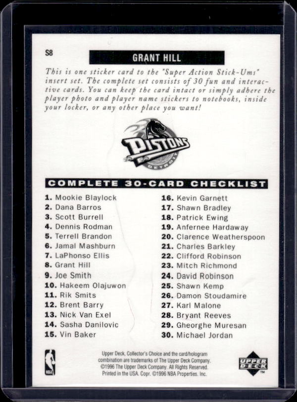 1996-97 Collector's Choice #S8 Grant Hill Super Action Stick 'Ums (Series One)